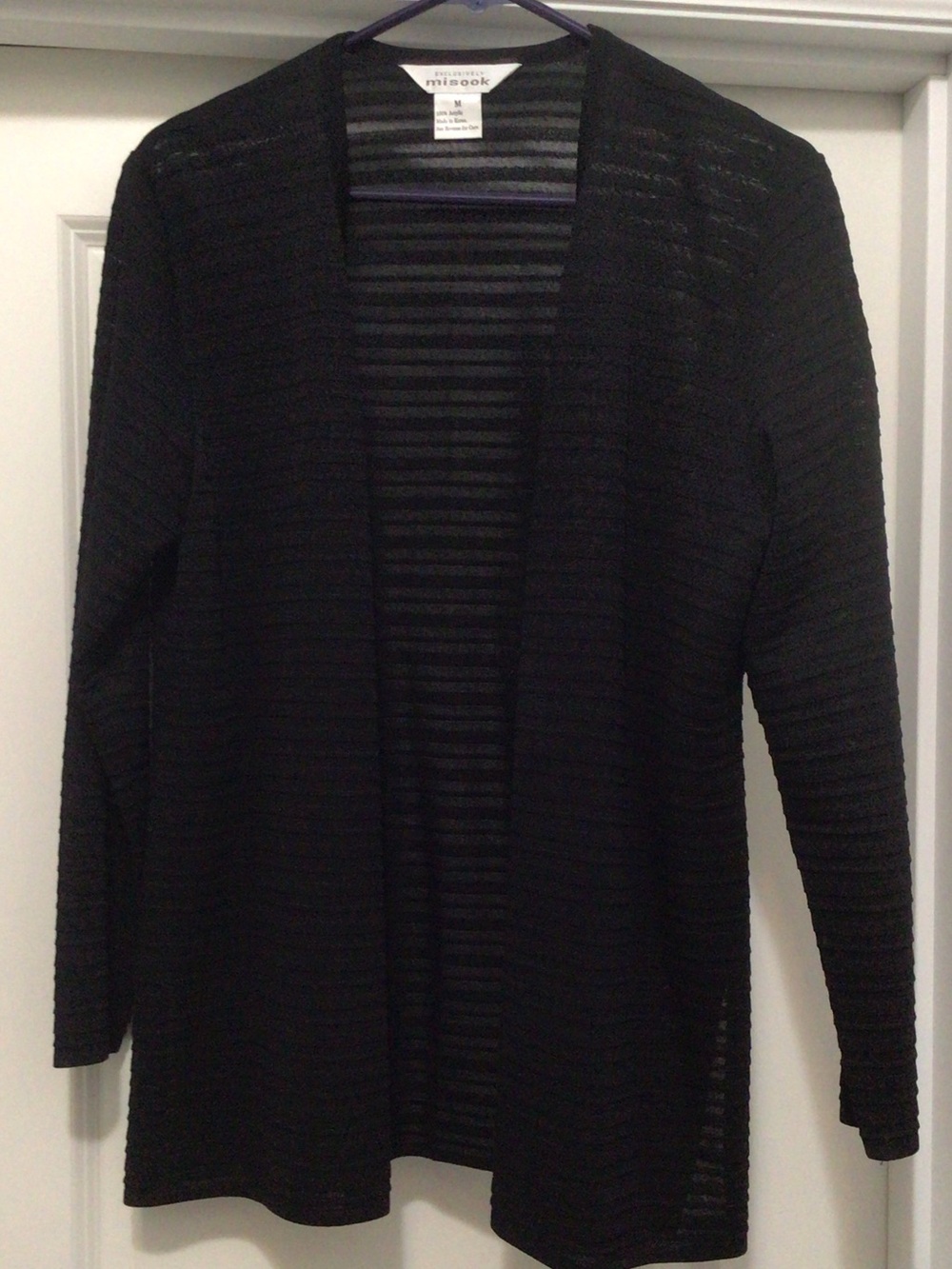 Misook Black Open-Front Ribbed Knit Cardigan